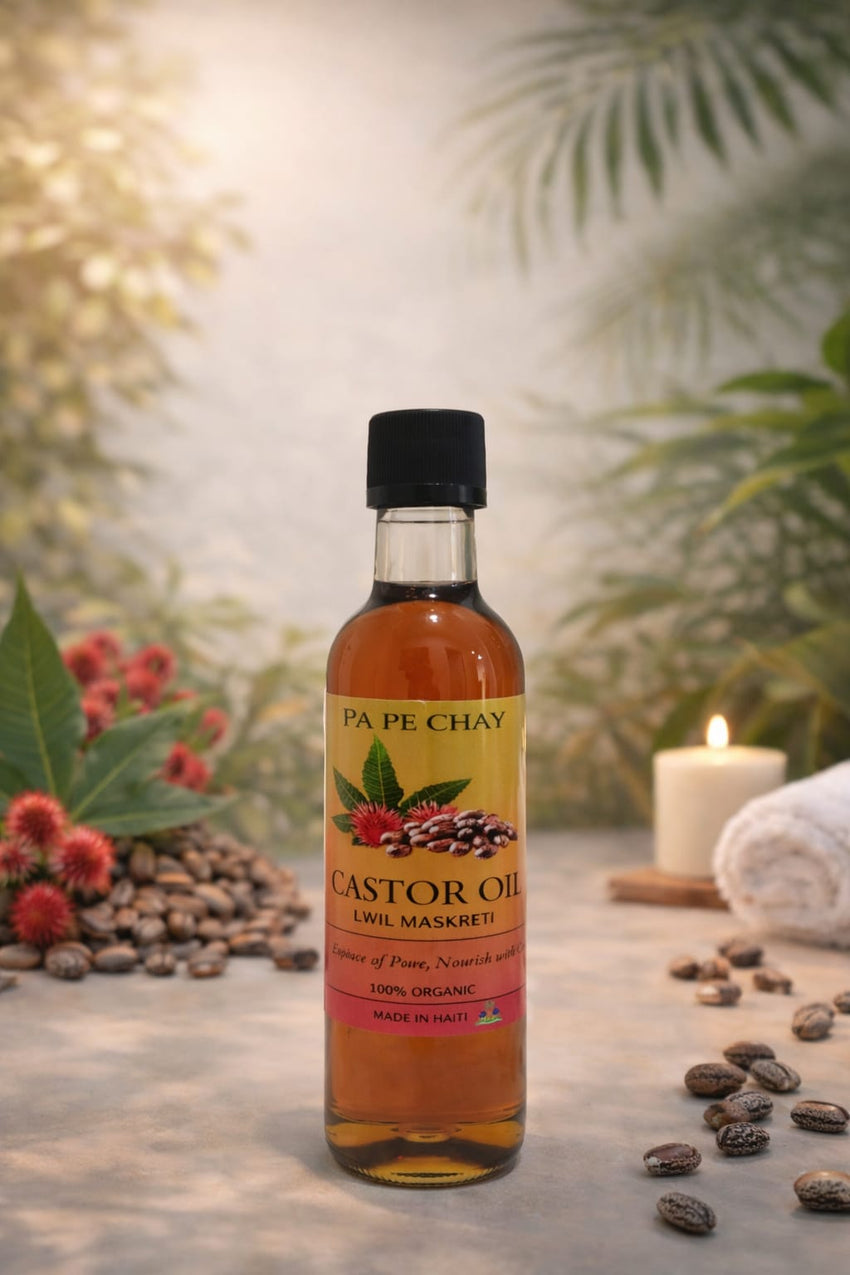 100% Pure Haitian Castor Oil – 8 oz | Lwil Maskreti